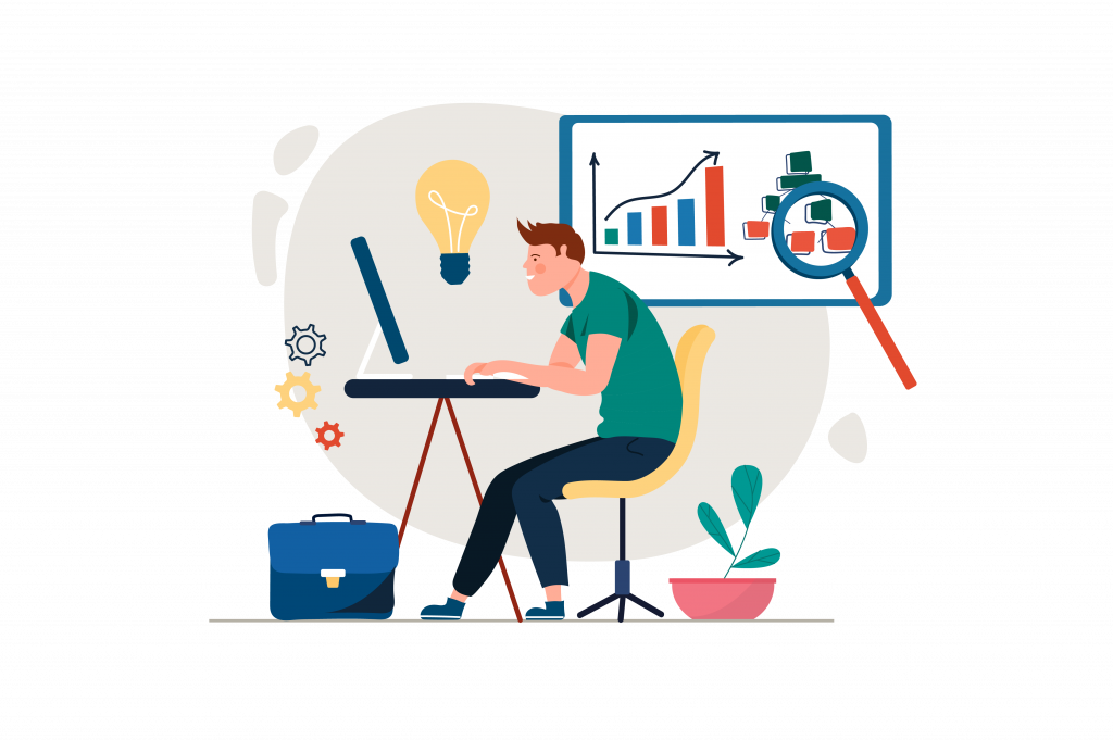 Illustration eines SeO-Spezialisten bei der Arbeit