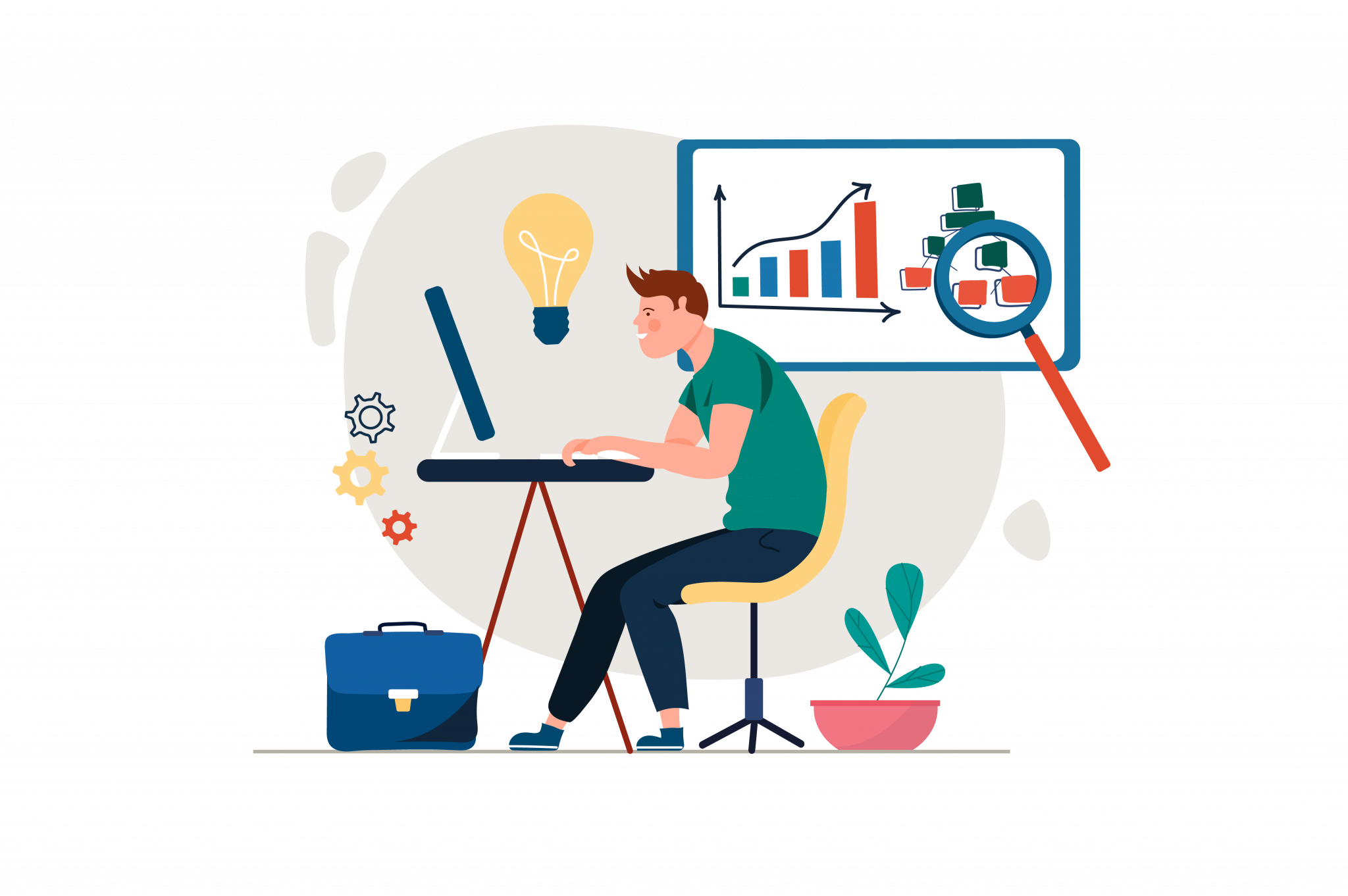 Illustration eines SeO-Spezialisten bei der Arbeit